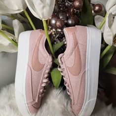 Nike Blazer Low Platform Women's Shoes Size9.5 Color:Pink Oxford/Summit White/Pink Oxford/Rose Whisper Style: Dn0744-600 Leather And Woven Upper Pairs Perfectly With Beach Vistas, Bbqs And Summer Fun. Elevated Midsole With Double-Taped Detailing Offers A Lifted Stance For A Bold, Confident Look. Low-Cut, Padded Collar Creates A Sleek Look That Feels Great. Vulcanized Construction Fuses The Outsole To The Midsole For A Streamlined Look And Feel. Solid Rubber Sole With Herringbone Pattern Adds Tra Pink Spring Sneakers With Rubber Sole, Pink Sporty Sneakers With Textured Sole, Sporty Pink Sneakers With Textured Sole, Pink Leather Sneakers With Perforations, Pink Perforated Sneakers For Spring, Pink Lace-up Sneakers With Textured Sole, Pink Synthetic Sneakers With Gum Sole, Spring Sneakers With Branded Insole, Pink Slip-on Sneakers With Perforations