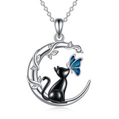 PRICES MAY VARY. 💕Design：Cat necklace is a necklace inspired by Cat design. Cat necklace is often regarded as a kind of jewelry that symbolizes good luck and luck. It is loved and collected by people. It is also often given as a gift to relatives and friends, which means good wishes. 💕Material：Cat necklace is made of 925 sterling silver, the necklace are hypoallergenic, anti-tarnishing, nickel-free, lead-free, cadmium-free, suitable for long-term wearing, especially for women with sensitive sk Alloy Moon Charm Jewelry For Gift, Alloy Jewelry With Moon Charm As Gift, Whimsical Black Necklace For Gift, Round Necklace With Cat Design For Gift, Whimsical Black Jewelry For Gifts, Cat Design Round Pendant Jewelry Gift, Black Cat Necklace, Dragonfly Gifts, Moon Necklace Silver