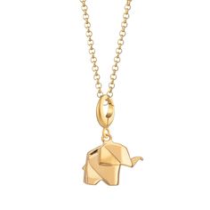 Crafted from recycled 925 sterling silver and plated in 18ct gold, this charming elephant charm necklace features smooth polished surfaces with angular edges to mimic folds of paper and giving it a subtle geometric style. Inspired by the Japanese art of paper folding, this three-dimensional origami elephant design will make an unusual and fun jewellery gift to symbolise strength, loyalty and wisdom.  All our charms attach with a clip-on clasp and are compatible with all other leading charm jewel Origami Jewellery, Elephant Charm Necklace, Origami Elephant, Matching Jewellery, Origami Jewelry, No Thanks, Elephant Necklace, Gold Jewelry Necklace, Elephant Charm