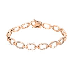 This spectacular bracelet features a stylized chain motif set with diamonds. 6.5" length; other lengths and colors are available to order. This bracelet has a sturdy tongue clasp with a security clip. Handmade in solid 14k gold and all-natural, conflict free diamonds. SKU: B0100222 Total approximate diamond weight: 0.26ct Diamond Link Bracelet In Fine Jewelry Style, Formal Diamond Chain Link Bracelets, Fine Jewelry Diamond Link Bracelet With Chain, Fine Jewelry Diamond Chain Link Bracelet, Formal Link Diamond Bracelet, Diamond Chain Link Bracelets In Fine Jewelry Style, Fine Jewelry Diamond Link Chain Bracelet, Elegant Diamond Chain Bracelet With Oval Links, Diamond Chain Link Bracelet Fine Jewelry