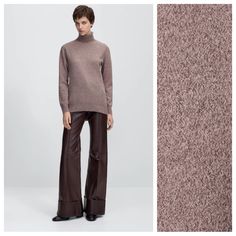 Nwt. Massimo Dutti Brown/Pink Wool/Cashmere Blend Long Sweater With High Neck, Long Sleeves, Ribbed Trims. Size S. Ref. 5630/564. Pit To Pit 19" Flat, Shoulders 16,5", Sleeves 23", Length 26". Bs.3 Pink Cashmere Sweater For Work, Chic Pink Sweater For Work, Pink Wool Sweater For Fall, Classic Pink Sweater For Fall, Fitted Cashmere Sweater In Pink, Fitted Pink Cashmere Sweater, Black Turtle Neck, Ladies Turtleneck Sweaters, Cashmere Blend Sweater