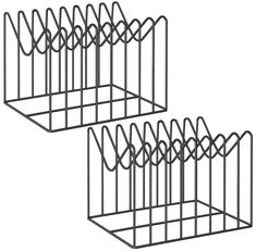 two black wire baskets with handles on each side