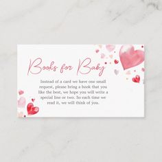 a card with hearts and the words books for baby