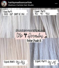 Cool Blonde Shades Eq Formula, Grey Toner For Blonde Hair, White Blonde Formula, Platinum Formula, Silver Hair Color Formula, Blonde Formulas, Toner Formulas, Hair Color Names