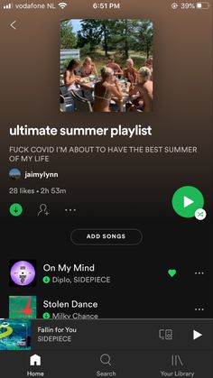 an iphone screen with the text ultimate summer playlist on it's left side