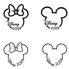 four disney mouse ears with the numbers for each year on them, and one has a bow