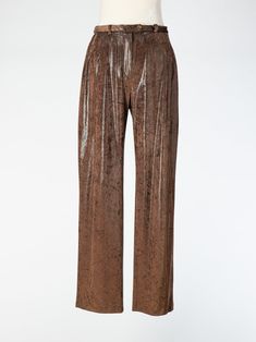 Vintage APARA Brown Snakeskin Textured Womens Pants With Shine. Drapes beautifully. Loops for a belt. Soft and easy to wear.  Looks the bomb with a black blazer, T or sweater. Luxury Brown Straight Pants, Chic Brown Bottoms For Evening, Luxury Long Pants For Night Out, Straight Pants With Belt Loops For Party, Party Straight Pants With Belt Loops, Straight Party Pants With Belt Loops, Straight Party Bottoms With Belt Loops, Party Bottoms With Belt Loops, Luxury Party Bottoms With Belt Loops