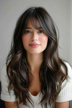 Long Brunette Face Framing Layers, Layers Hair Cuts For Women, Medium Hair With Layers And Face Framing Bangs, Haircuts For Long Hair With Bangs And Layers, Low Maintenance Curtain Bangs Long Hair, Long Hair Cuts With Layers Round Face, Face Framing Curtain Bangs Wavy Hair, 2024 Side Bangs, Latest Haircut For Women Long Hair