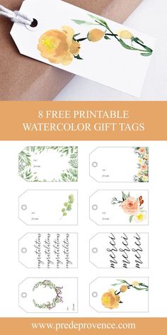 printable watercolor gift tags with flowers on them and the words free printable watercolor