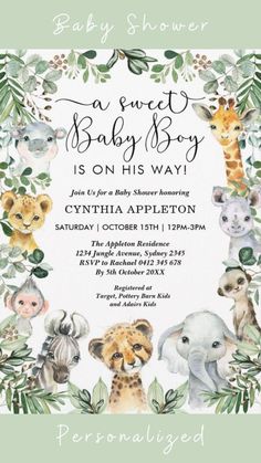 a baby shower with animals and greenery