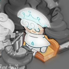 a digital painting of a chef cooking food