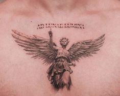 a man with a tattoo on his chest has an angel and the words adunte latina above it