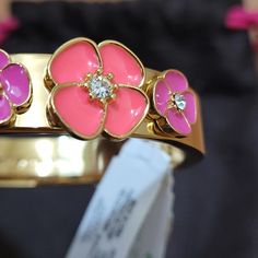 Kate Spade Floral Bracelets Elegant Pink Kate Spade Jewelry, Elegant Pink Bracelets For Spring, Feminine Pink Flower Bracelets, Pink Bracelets For Spring Parties, Spring Party Pink Bracelets, Kate Spade Bangle For Party, Kate Spade Party Bangle Jewelry, Kate Spade Party Bangle, Pink Bracelet For Spring