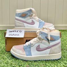 Nike Air Jordan 1 High Pastel Pink Blue Macaroon Shoes Brand New Factory Laced Original Box Women’s 7 = 5.5 Youth Women’s 7.5 = 6 Youth Select Women’s Size To Check Out 100% Authentic Ships Within 24 Hours Final Sale Pastel High-top Custom Sneakers For Streetwear, Pastel Lace-up Custom Sneakers For Streetwear, Pastel High-top Sneakers With Rubber Sole, High-top Pastel Sneakers With Rubber Sole, Pastel Sneakers With Branded Insole And Round Toe, Casual Pastel High-top Custom Sneakers, Blue Macaroons, Nike Air Jordan 1 High, Womens Jordans