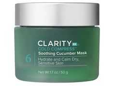 ClarityRx Cold Compress Soothing Cucumber Mask - hydrate and calm skin with the standard in clean beauty.
ClarityRx Cold Compress Soothing Cucumber Mask is the standard when it comes to clean beauty. A soothing blend of cucumber, allantoin and aloe alleviates irritation and inflammation while visibly reducing redness associated with skin conditions like rosacea. Enjoy instant relief with this mask that de-stresses skin with a green superfood blend.
Key Features:

Aloe cools skin
Cucumber calms t Cucumber Mask, Green Superfood, Skin Care Mask, Hydrating Mask, Skin Conditions, Beauty Shop, Clean Beauty, Good Skin, Cucumber