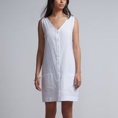 Nwt! This Is The Linen-Blend Button-Front Shift Dress From Ny&Co. “Paper White” Color. “V-Neck. Sleeveless. Shift Silhouette. Buttons Down Front.” Summer V-neck Dress With Button Back, Fitted V-neck Linen Dress With Buttons, Cotton V-neck Shirt Dress With Buttons, Casual White Dress With Placket, Day Out Button-up Linen Dress, V-neck Button Back Summer Dress, Buttoned Linen Mini Dress, Fitted Summer Shirt Dress With Buttoned Pockets, Summer Button-up Dress With Button Cuffs