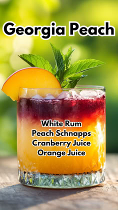 Georgia Peach Peach Vibes, Orange And Cranberry, Bartender Drinks Recipes, Peach Cocktail, Peach Drinks, Bartender Drinks, Cheap Meal Ideas