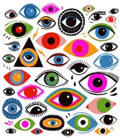 an image of colorful eyes with different colors and shapes on the bottom half of each eye