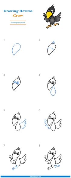 how to draw a cartoon bird with different shapes and colors for children's drawings