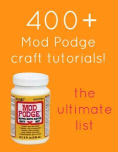 a bottle of mod podge craft materials sitting on top of an orange background with the title