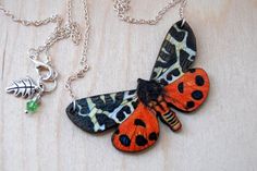 Tiger Moth Necklace | Wooden Moth Pendant Necklace | Insect Jewelry | Moth Art Vintage Handmade Butterfly Necklace, Garden Tiger Moth, Vintage Entomology, Moth Graphic, Entomology Illustration, Moth Pendant, Moth Necklace, Whimsical Necklace, Tiger Moth