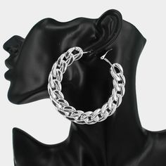 Wide Chunky Rhodium Silver Curb Style Round Circle Shaped Hoop Thick Metal Chain Link Earrings Size: 3 X 2.75 Inches R 158017 3028 Es Omega Closure Bundle To Save On Shipping Trendy Silver Hoop Earrings For Party, Silver Chain Earrings For Party, Silver Chain Hoop Earrings As Gift, Trendy Silver Hoop Earrings With Chain, Silver Chunky Chain Jewelry With Cubic Zirconia, Silver Chunky Chain Round Pendant Jewelry, Luxury Sterling Silver Jewelry With Chunky Chain, Silver Chunky Chain Round Jewelry, Trendy Silver Hoop Earrings With Chain Detail