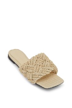 Bottega Veneta - Lido Woven Raffia Flat Sandals | Mitchell Stores Beige Woven Leather Sandals With Flat Heel, Beige Woven Leather Sandals With Round Toe, Beige Closed Toe Woven Leather Sandals, Beige Woven Leather Closed Toe Sandals, Beige Closed Toe Sandals With Woven Leather, Natural Woven Leather Sandals With Round Toe, Natural Straw Sandals With Removable Insole, Leather Sandals With Intrecciato Weave For Vacation, Woven Leather Open Toe Mules