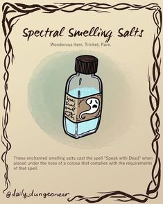 a bottle with some writing on it that says, special smelling salts