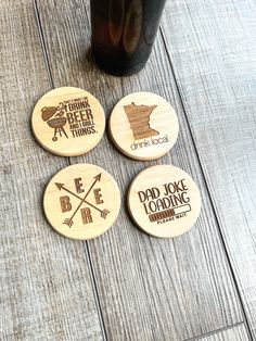 "Never lose your opener again with these magnetic bottle openers! They make the perfect gift or addition to your fridge. Each opener measures approximately 3\" and features a bottle opener and magnets on the back. Designs are laser engraved on the front for a lasting touch! These are perfect for Father's Day, Birthday's, Groomsman gifts etc.! To order: - Select Design from drop-down menu - If choosing \"drink local\" please enter state in personalization field Due to the custom nature of wood, e Laser Engraved Fathers Day Gifts, Grooms Gift, Wood Bottle Opener, Diy Laser Cut, Wooden Bottle Opener, Wood Bottles, Magnetic Bottle Opener, Laser Engraved Gifts, Laser Cut Wood Crafts