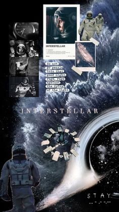 a collage of photos with an astronaut and space shuttle in the background, as well as text that reads interstillar