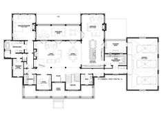 the floor plan for this modern home shows all the living areas and dining room, as well as an open kitchen area