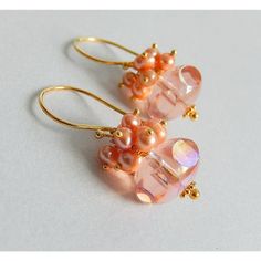 The Peach Cluster Earrings Feature Iridescent Pink Czech Glass Beads That Have Been Topped With A Cluster Of Peach Freshwater Pearls. The Ear Wires And Headpins Are Gold Vermeil. The Earrings Dangle 1.25 Inches (Approx. 30mm) From The Ear. Candy Corn Earrings, Pearl Earrings Handmade, Pearl Cluster Earrings, Floral Studs, Spike Earrings, Pearl Cluster, Long Drop Earrings, Earrings Pink, Crystal Drop Earrings