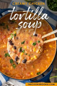 creamy chicken tortilla soup with corn and black beans