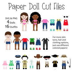 paper doll cut files for children to make their own clothes and clothing items, with the instructions