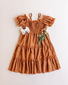 Spring Dress-up Brown Dress, Brown Spring Dress For Dress-up Occasions, Brown Dress For Spring Dress-up Occasion, Brown Flutter Sleeve Dress For Spring, Parent Dr, Fall Family Photo Outfits, Church Ceremony, Copper Brown, Fall Family Photos