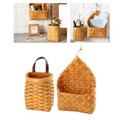 the basket is made from wicker and has two handles