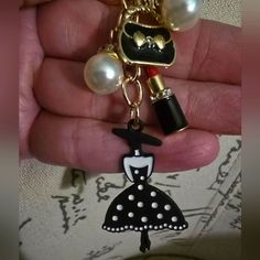 Lady, Lipstick, Purse, Pearl Bag Charm/Keychain New Pearl Bag, Bag Charms, Charm Keychain, Lady In Red, New Color, Black Red, Black And Red, Charms, Purse