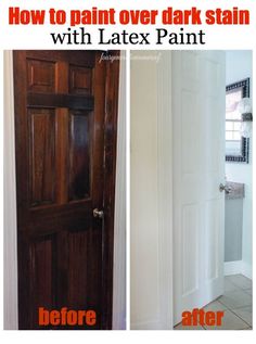 the before and after pictures show how to paint over dark stain with latex paint