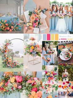 a collage of photos with different colors and flowers