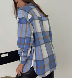 Women's Plaid Jacket Lapel Single Breasted Check Shirt Shacket with Pocket Spring Flannel Shirt With Button Closure For Work, Spring Button Closure Flannel Shirt For Work, Spring Workwear Flannel Shirt With Button Closure, Trendy Collared Flannel Shirt For Spring, Fall Tops With Lapel Collar And Placket, Trendy Fall Shirt With Lapel Collar, Winter Button-up Outerwear With Placket, Fall Collared Shirt With Button Closure, Fall Season Collared Shirt With Button Closure