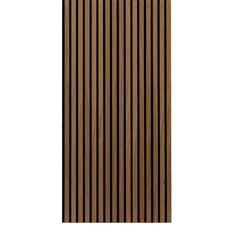 a wooden door with vertical slats on the front and side panels, in dark brown