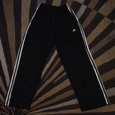 Black Adidas Training Pants. Nwot Black Cotton Bottoms With Three Stripes, Black Three Stripes Bottoms For Streetwear, Adidas Black Pants With Pockets, Adidas Black Pants For Streetwear, Adidas Sporty Black Bottoms, Adidas Casual Black Bottoms, Sporty Black Adidas Bottoms, Adidas Black Bottoms For Streetwear, Stretch Black Sweatpants With Three Stripes