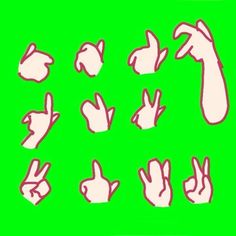 a set of hand gestures on a green background