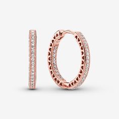 Pandora Sparkle And Hearts Hoop Earrings | Gold | 286318CZ Elegant Rose Gold Hoop Earrings For Valentine's Day, Pierced Rose Gold Hoop Earrings With Cubic Zirconia, Pandora Rose Gold, Pandora Earrings, Pandora Rose, Rose Gold Sparkle, Charms Pandora, Hoop Earrings Style, Heart Hoop Earrings