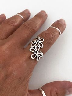 Boho Vintage Floral Cutout Open Ring Beach Vacation Ethnic Jewelry, Silver / One / size Bohemian Open Flower Ring As Gift, Handmade Open Ring Jewelry For Beach, Handmade Bohemian Flower Ring As A Gift, Handmade Open Ring Jewelry For Summer, Handmade Summer Rings, Handmade Rings For Beach, Handmade Bohemian Flower Ring As Gift, Bohemian Open Ring Flower Ring Gift, Bohemian Toe Rings For Summer