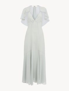 Chloé Long Flou Dress In Silk Georgette | Chloé US Dresses Goddesses, Greek Dress Goddesses, Long Ruffle Dress, Chloe Fashion, Dress Outer, Chloe Dress, Georgette Dress, Silk Dress Long, Dress 2024