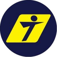 an image of the number seven logo on a blue and yellow circle with white letters