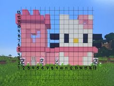 a pink hello kitty house is shown in the middle of an image with numbers on it