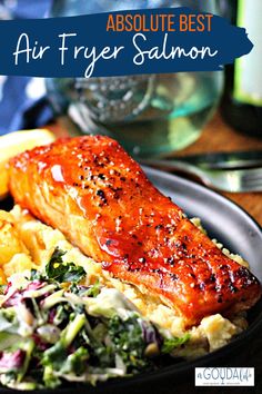 an air fryer salmon fillet served on a plate