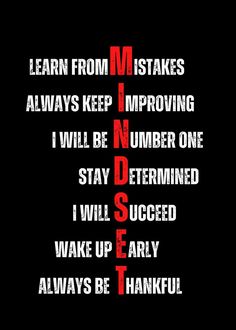 a black and red poster with the words learn from m - takes always keep i'm